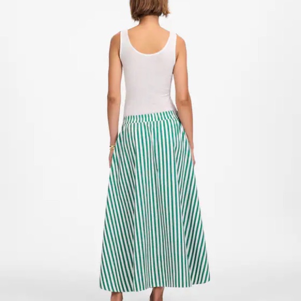Madewell NWT Green and white striped poplin 100% cotton midi skirt - Picture 3 of 8